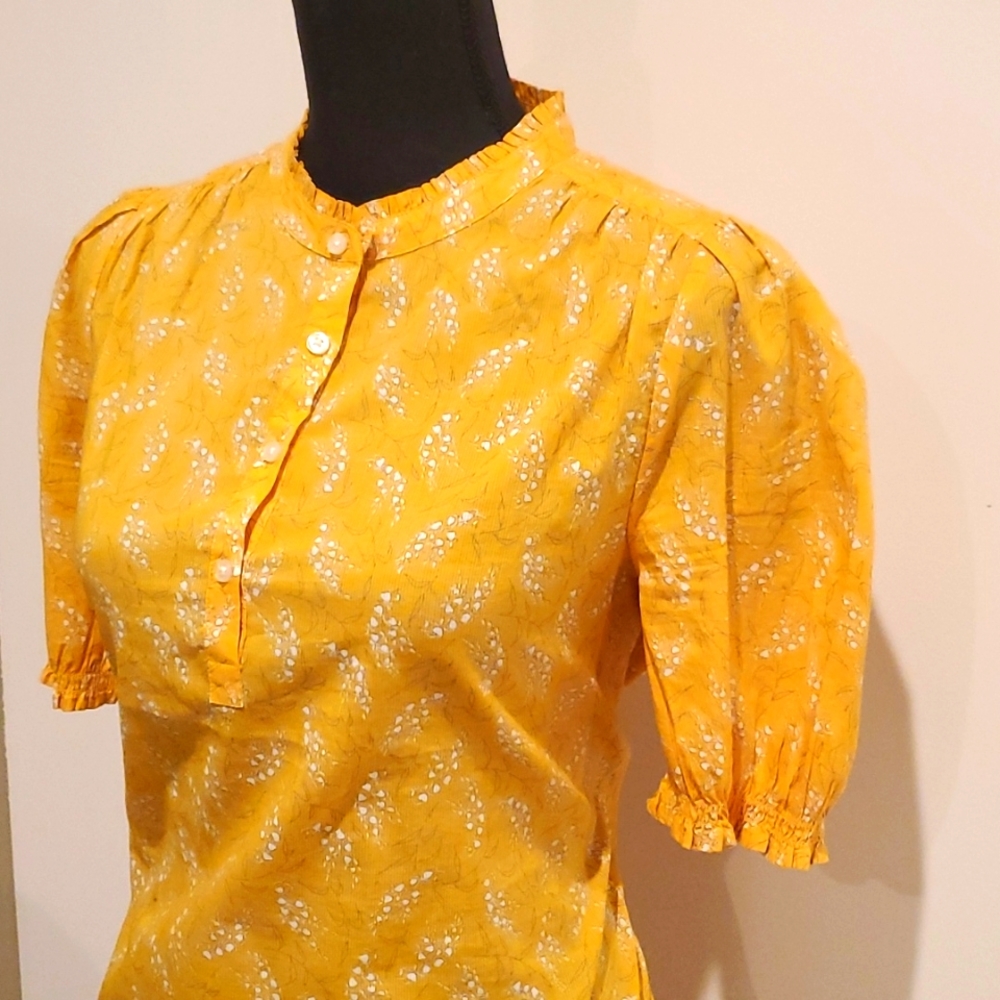 Lucky Brand Women's Short Sleeve Blouse. Medium, Color: Yellow - Picture 3 of 7